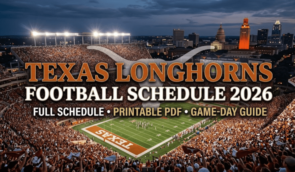 Texas Longhorns Football Schedule 2026 - Printable PDF