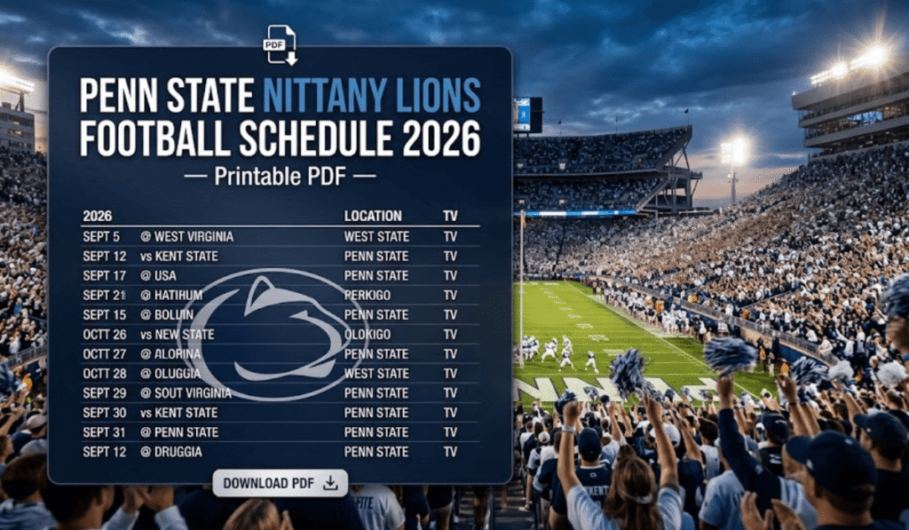 Penn State Nittany Lions Football Schedule 2026 - Printable PDF