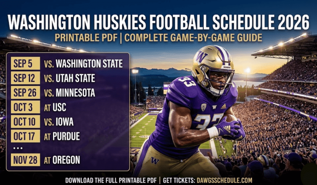 Washington Huskies Football Schedule 2026: Printable PDF