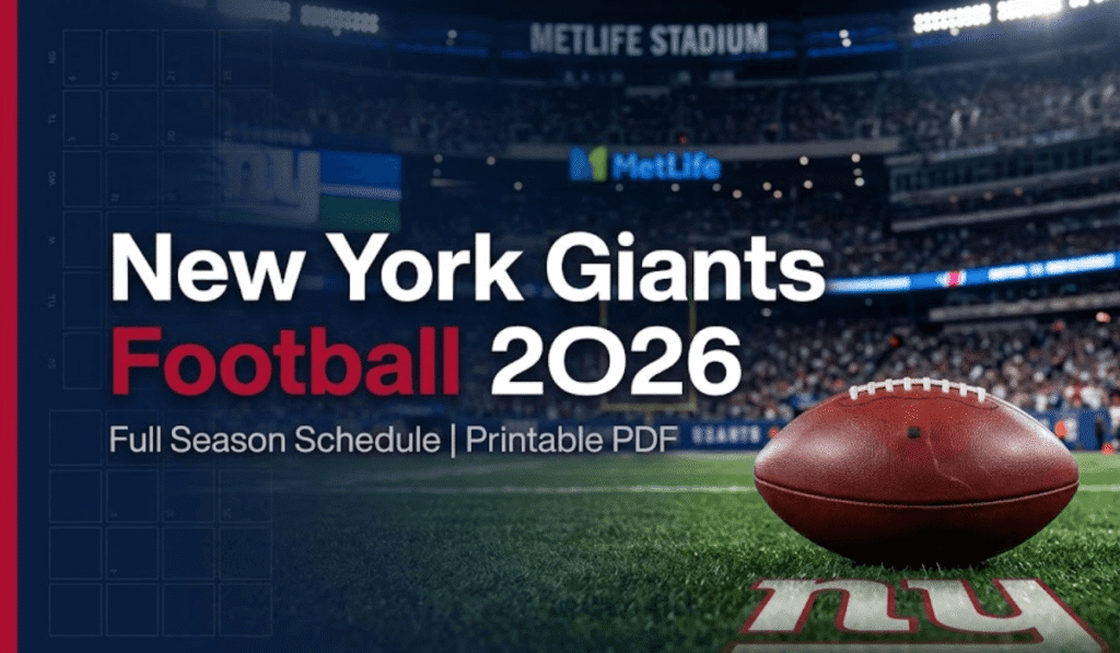 New York Giants Football Schedule 2026 - Printable PDF